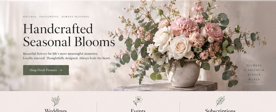Bloom Floristry hero section close-up