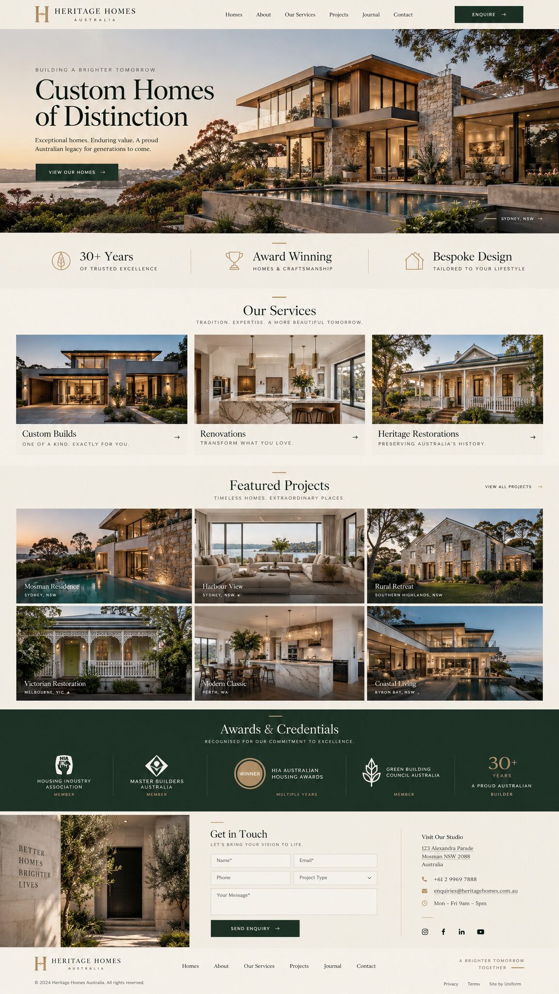 Full-length Heritage Homes homepage design