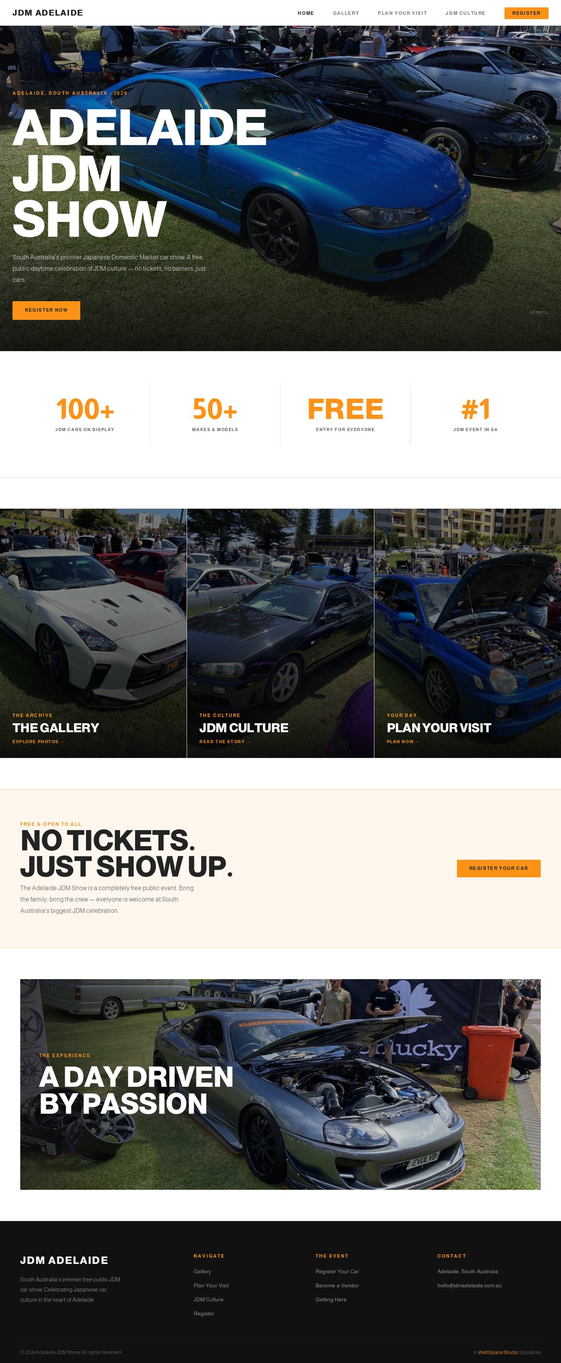 Full-length Adelaide JDM Show homepage design