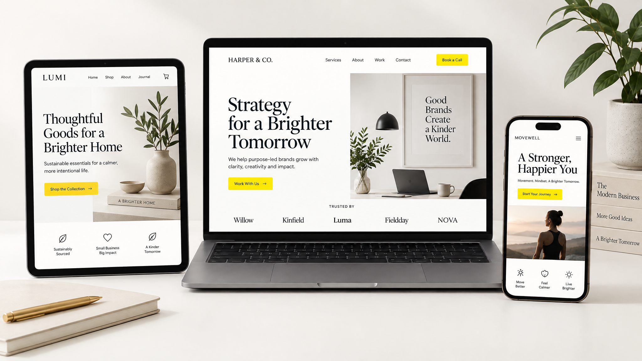 Custom business websites shown across laptop, tablet and phone