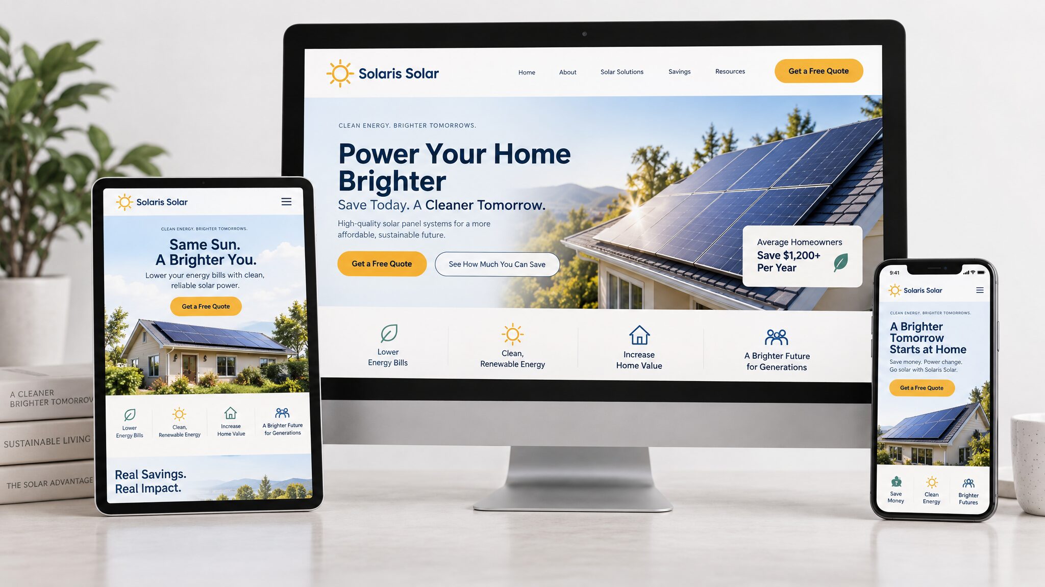 Solaris Solar website concept on desktop, tablet and phone