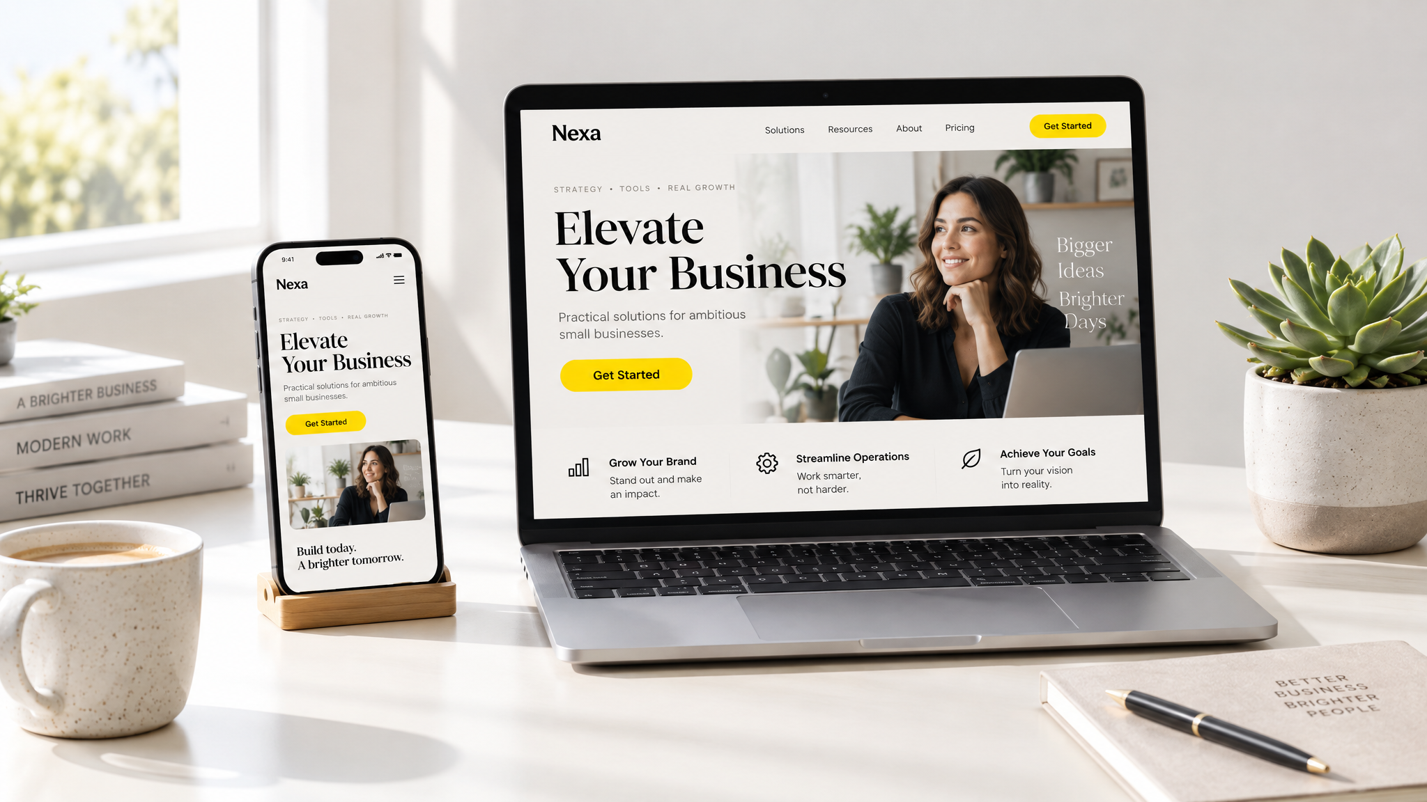 A custom business website shown on a laptop and phone