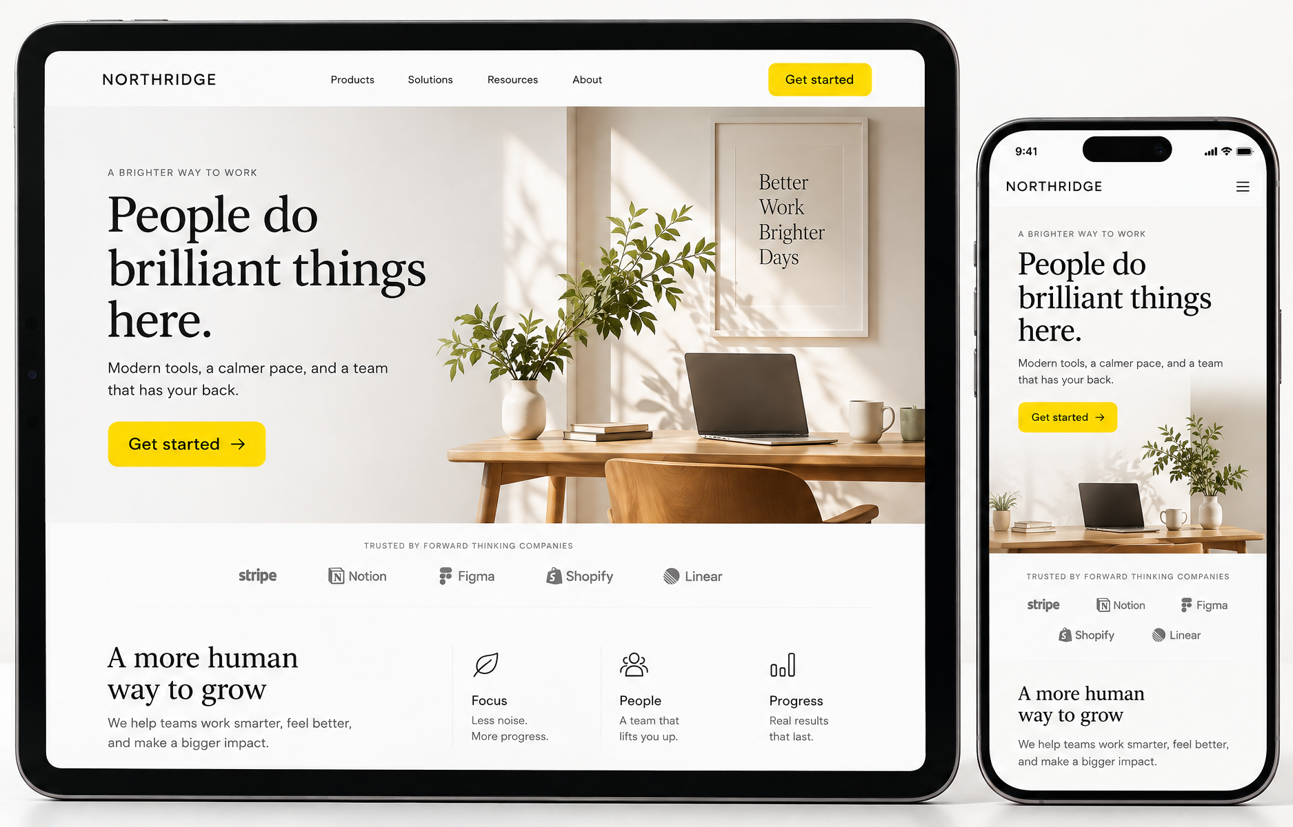 A custom website shown responsively on a tablet and a phone